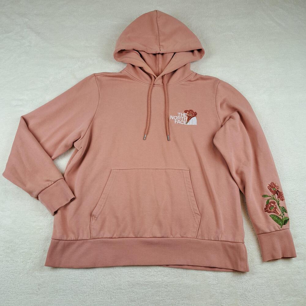 The North Face Hoodie Pullover Women XL Pink Floral Graphic Outdoors Embroidered